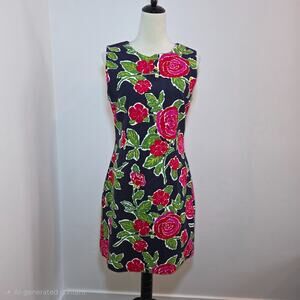 Vintage Lilly Pulitzer Cotton Shift Dress Sz 10 Floral Navy Pink Green Colorful